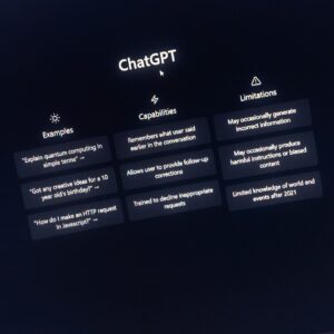 ChatGPT interface displaying examples, capabilities, and limitations.